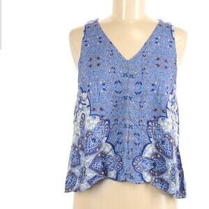 Everly blue and white boho split back crop top size small